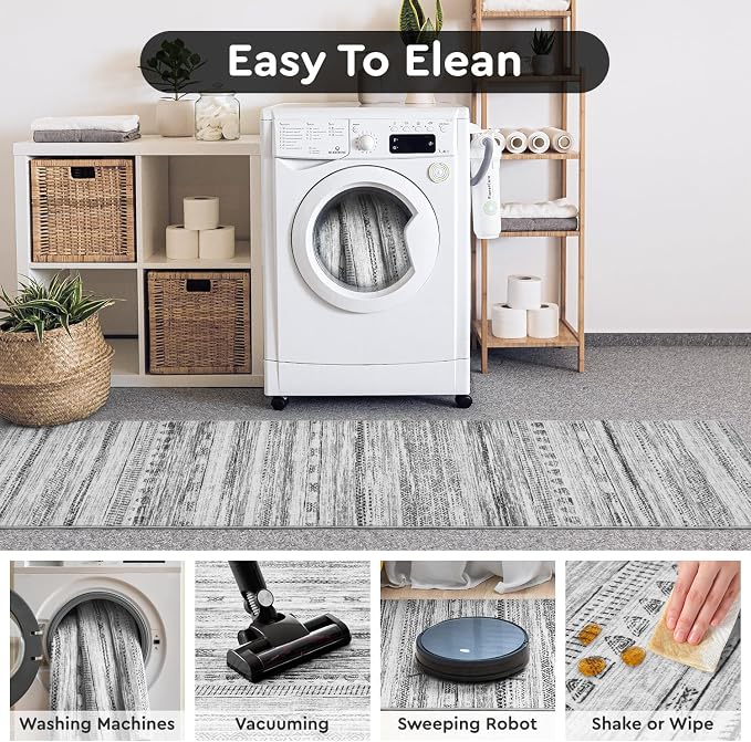 2x10 Runner Rug Machine Washable Non Slip Area Rug Distressed Neutral Moroccan - Image 6