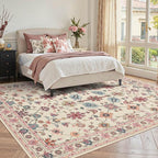 Rugxara Pink Rug for Living Room Bedroom, Floral 5x7 Washable Rug, Vintage Boho - Image 4