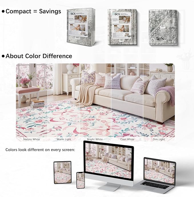 DCX Washable 4x6 Bow Rug, Cute Soft Low Pile Indoor Décor Carpet, Kid & Pet - Image 5