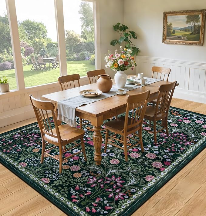 Area Rug Living Room Rugs: Floral 5x7 Washable Rug Vintage Soft Boho Non-Slip - Image 4