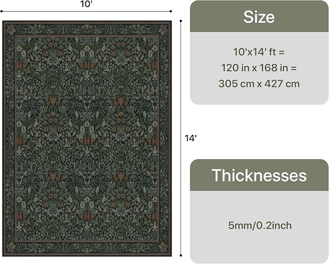 GENIMO Washable 10x14 Area Rug, Vintage Boho Floral Carpet, Soft Low-Pile - Image 2