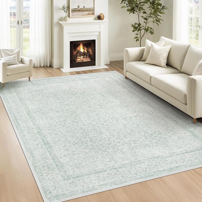 6x9 Area Rugs for Living Room: Washable Vintage Floral Rug Low Pile Non-Slip by LOSBULAKE