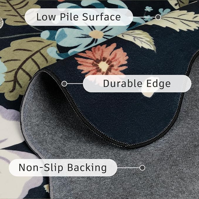 DCX Black Floral Rug 2x3, Washable Black Rug - Image 6