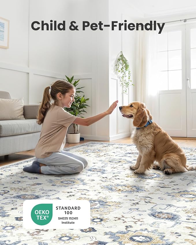 AMADA HOMEFURNISHING 9x12 Washable Area Rug, Low-Profile Large Area Rug - Image 4