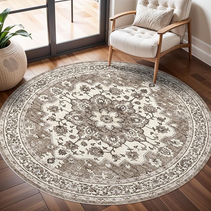 TOPRUUG Washable Oriental Area Rug - 3ft Round Rugs by TOPRUUG