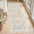 Hallway Runner Scalloped Floral Rug 2.6x8 Washable Non Slip Pink | Soft by Dadasgk