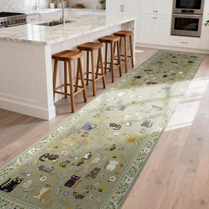 2x12 Washable Rug Runner, Non Slip Low Pile Hallway Cat Runner Rug, Stain - Image 2