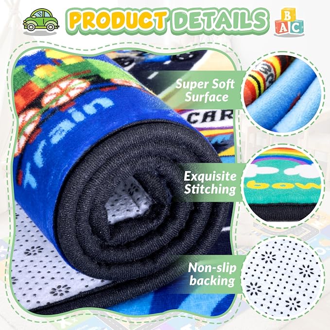 Car Rug Playmat, City Road Map Kids Rug, Educational Learning Play Mat - Image 3