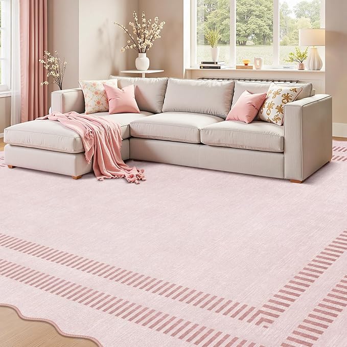 Pink Rugs for Living Room 8x10, Soild Machine Washable Area Rugs for Bedroom - Image 8