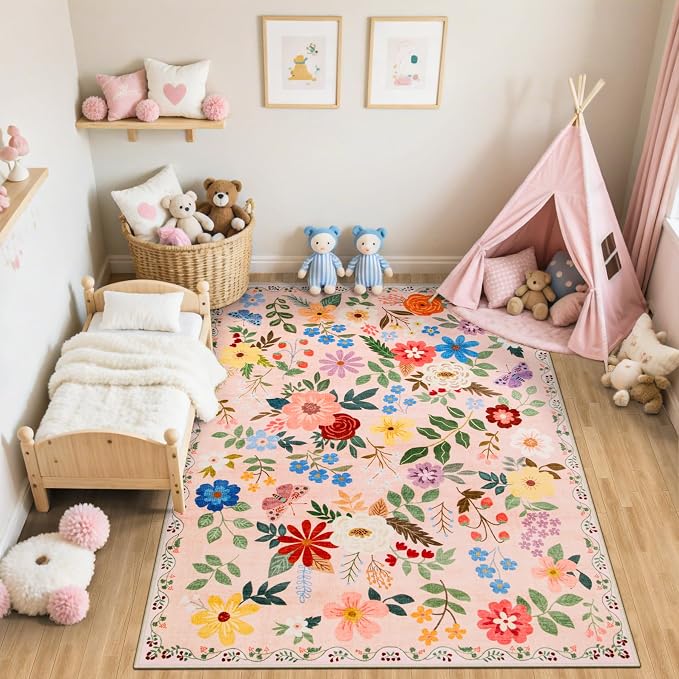 10x12 Area Rugs for Living Room: Floral Washable Rug Vintage Large Soft Boho - Image 5