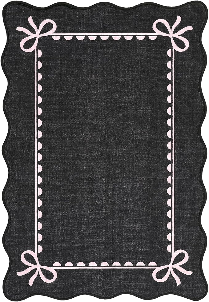 GarveeHome Scalloped Bow Rug for Living Room, Solid Rug for Dorm, Washable Rugs - Image 4