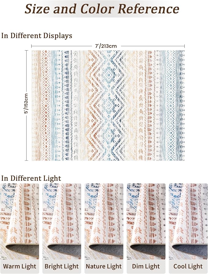 Miukiki 5x7 Area Rug for Living Room Moroccan Washable Rugs Non Slip Indoor - Image 2