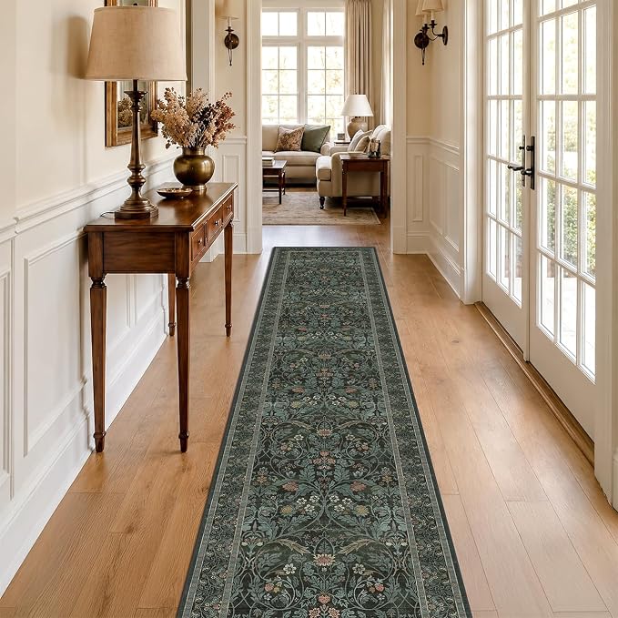 2x10 Long Hallwag Runner Rug 10ft, Washable Dark Green Indoor Floor Mats - Image 6