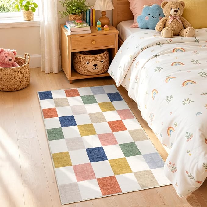 GarveeHome Checkered Colorful Rainbow Small 2x3 Washable Rug Door Mat Geometric - Image 2
