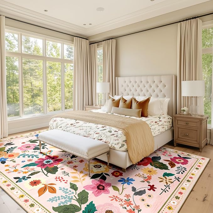 RELEANY Floral 9x12 Area Rugs Washable Print Boho Cute Carpet Non Slip Flower - Image 8