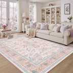 DCX 4x6 Pink Vintage Floral Rug, Machine Washable Non Slip Low Pile Carpet - Image 2