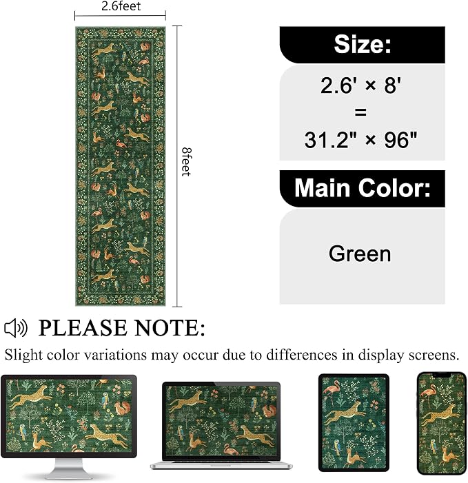 DUKINO 2.6x8 Rug for Hallway, Washable Kitchen Runner Rug - Image 2