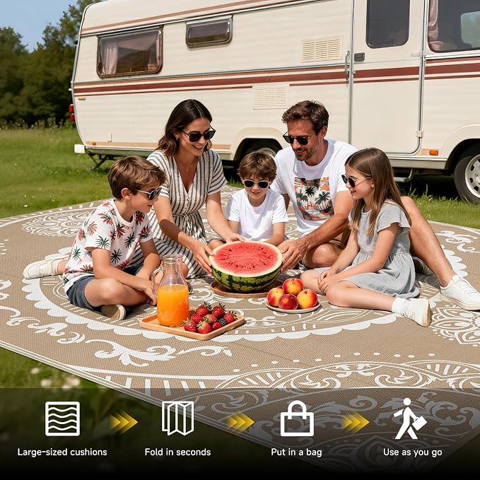Pauwer Waterproof Outdoor Rug 9x12, Reversible Plastic Straw Patio Camping Rug - Image 5