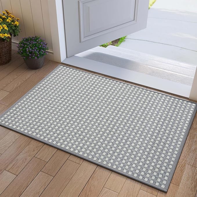 Front Door Mat 24''x35'', Absorbent Dirt Resist Washable Non Slip Low-Profile by QiCaiJia