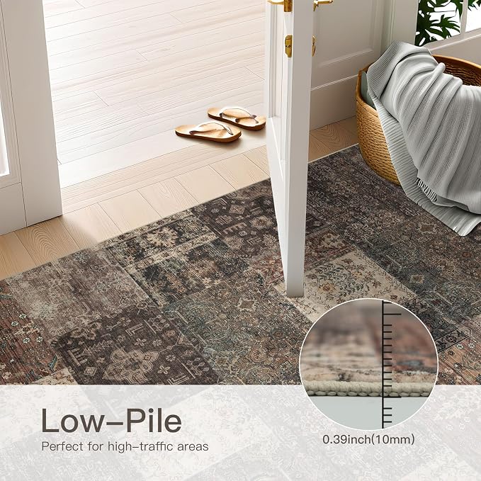 Vintage Washable Area Rug for Living Room, Low Pile 8x10 Non Slip Carpet - Image 7