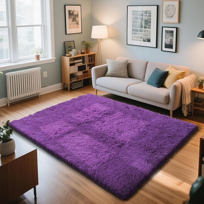 Purple Fluffy Rug Shag Area Rug, 4x6 Area Rugs by Yongyangjuxi