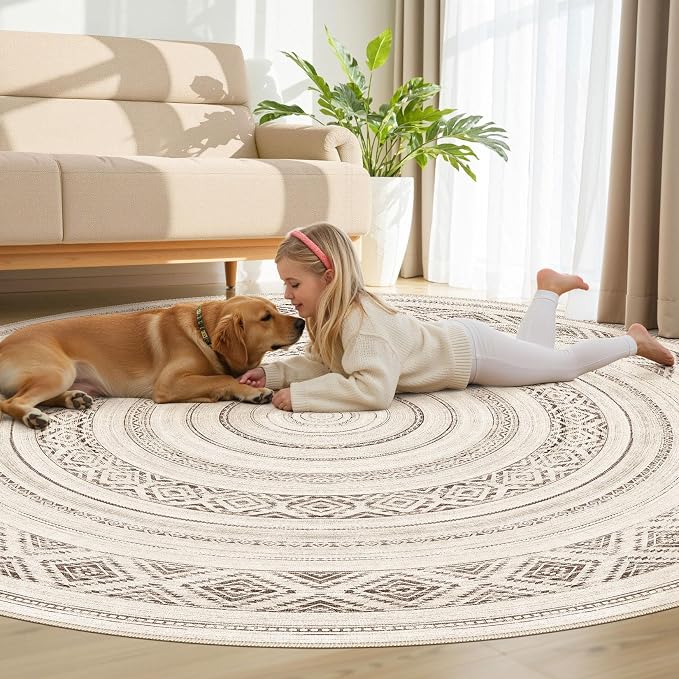 cotiled 8x8 Round Area Rugs Living Room Rug: Washable Boho Rugs - Image 7