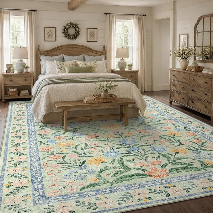 Wonnitar 10x14 Machine Washable Area Rugs, Ultra-Thin Foldable Boho Flower - Image 2