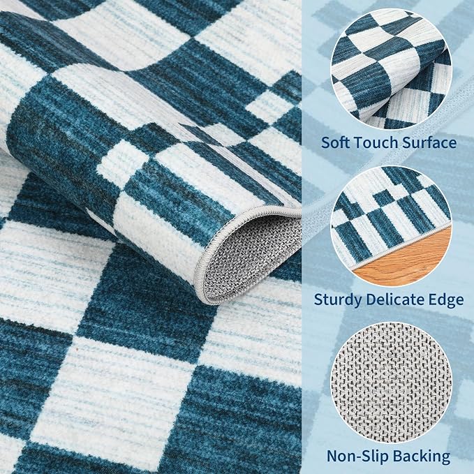 GarveeHome Blue and White Checkered Rug 2x3 Washable Rug Non-Slip - Image 5