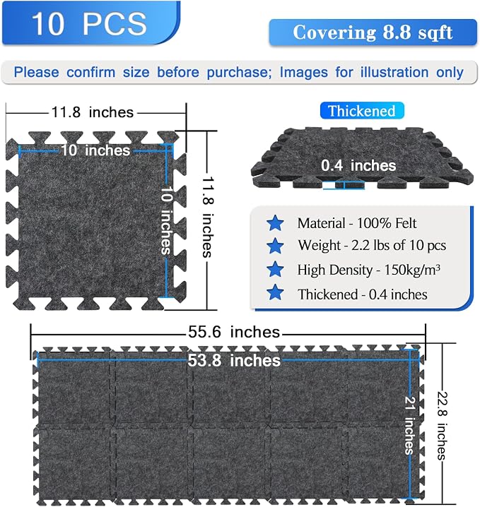 BXI Soundproof Interlocking Rug Pad 10 Pcs, High Density Noise Reduction Puzzle - Image 2
