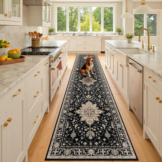 RELEANY Area Rugs Runner 2'x10' Washable Non-Slip, Floral Vintage Distress by RELEANY