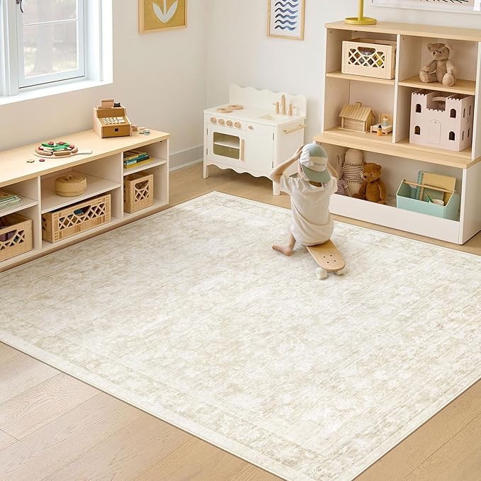 6x9 Area Rugs for Living Room: Washable Vintage Floral Rug Low Pile Non-Slip - Image 5