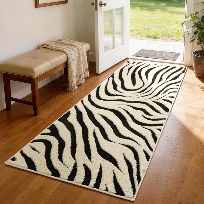 YIHOUSE 2×6 Ft Hallway Runner Rugs: Washable Zebra Striped Kitchen Rug by YIHOUSE