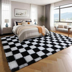KICMOR 7x9 Area Rug for Living Room Bedroom, Large Black and White Checkered - Image 3