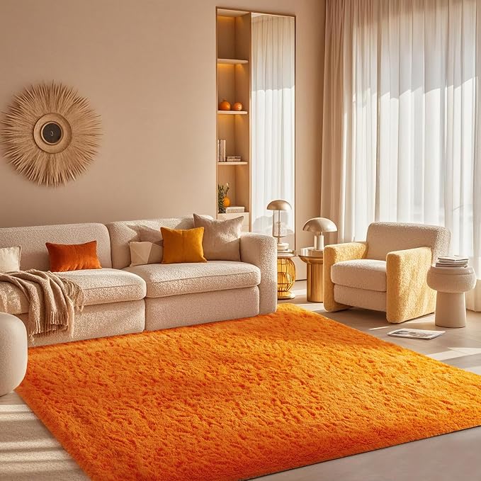 Ophanie Orange Fall Rugs for Bedroom Living Room, Fluffy Fuzzy Furry Carpet - Image 3