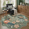 DCX Vintage Floral Rug 6x6, Washable Sage Green Rug by DCXWashableRug