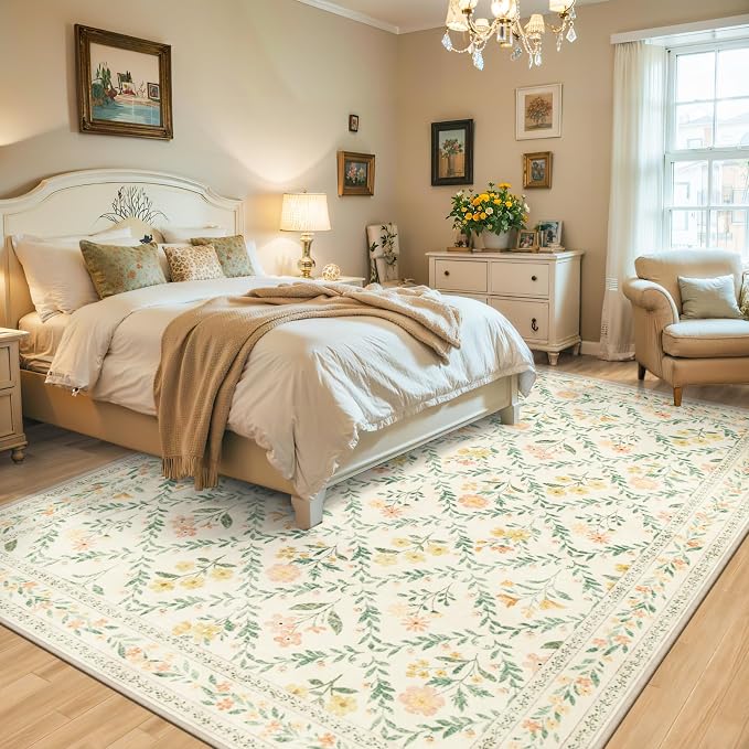Area Rug Living Room Rugs: Floral 5x7 Washable Rug Vintage Soft Boho Non-Slip - Image 3