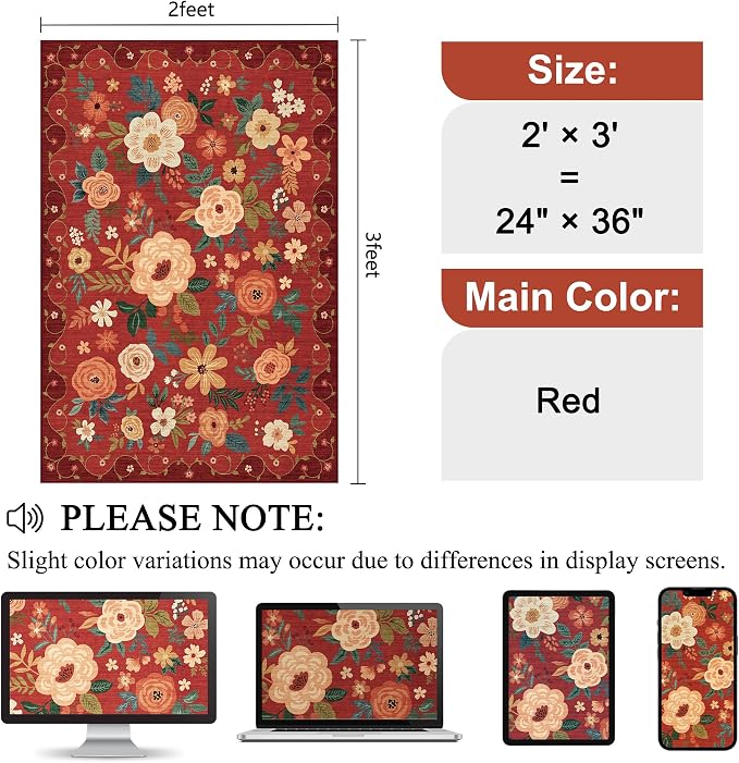 DUKINO 2x3 Rugs for Entryway, Floral Indoor Washable Door Mat, Non Slip Boho - Image 2
