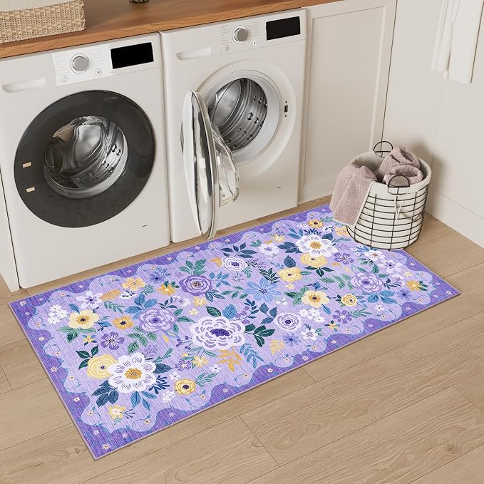 DUKINO 2x4 Rug for Entryway, Washable Kitchen Floral Runner Rug - Image 5