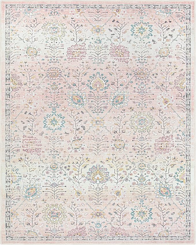 Lahome Pink Boho Area Rug, 8x10 Washable Rugs - Image 9