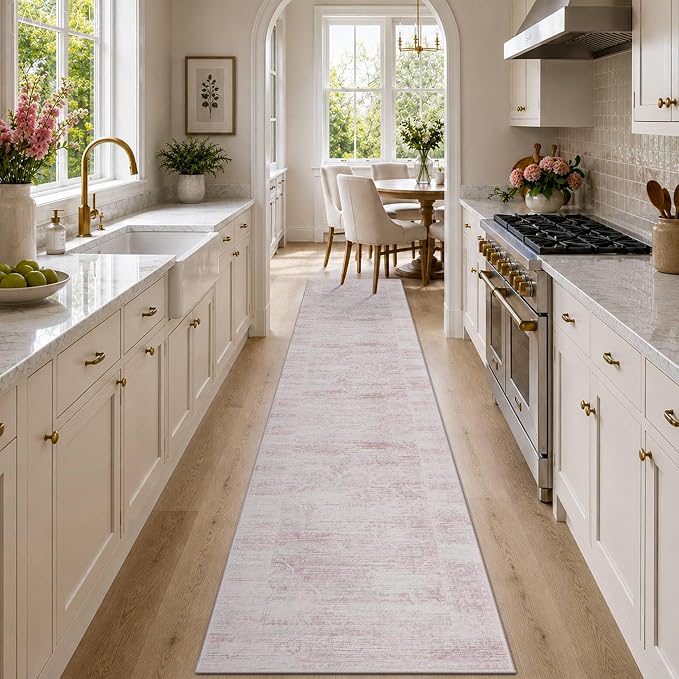 Latte&Fog Pink Washable Hallway Runner Rug 2x10, Non Slip Low Pile Soft Rugs by LatteFog