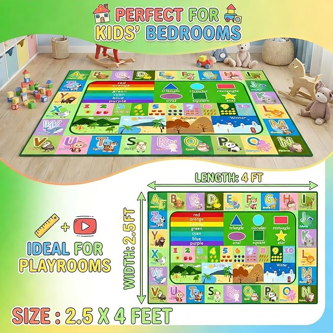 Kids Rug for Playroom Bedroom, 2.5x4 Feet Educational ABC Area Rug for - Image 3