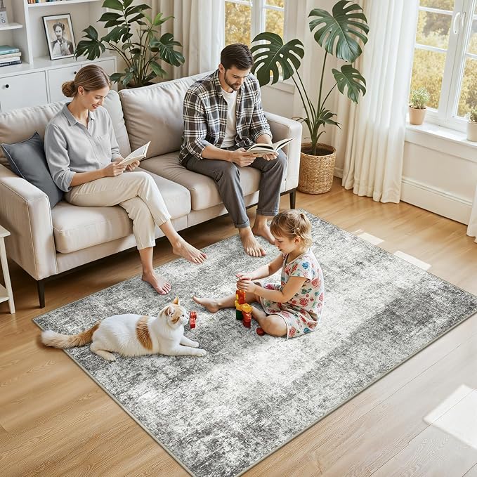 RELEANY Washable Area Rugs 4'x6' Non-Slip Modern Abstract Soft - Image 2