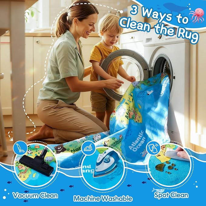 Kids Playroom Rug, 7x9ft World Map Play Mat - Image 5
