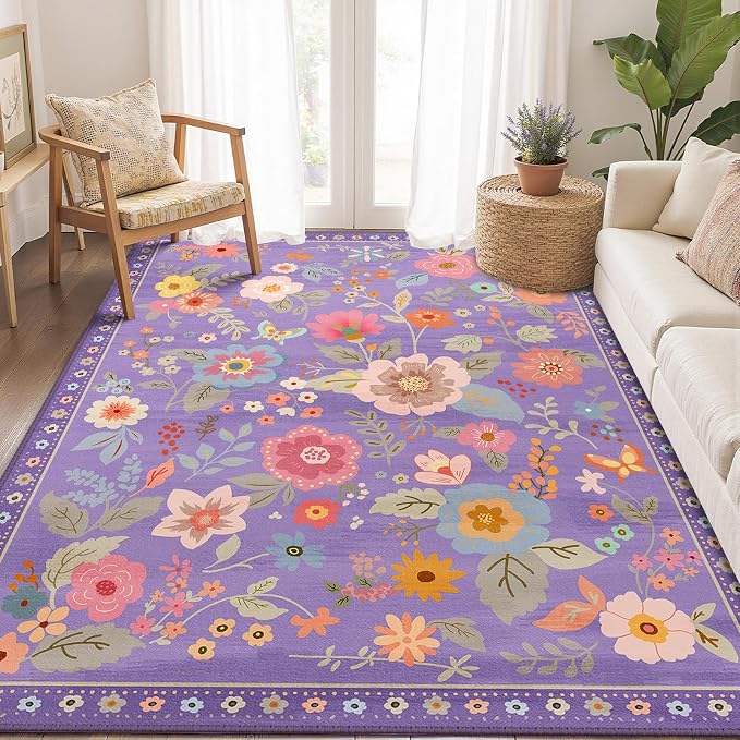 RELEANY Floral 5x7 Area Rugs Washable Print Boho Cute Carpet Non Slip Flower - Image 9