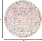 Lahome Girls Bedroom Pink Round Rug 6ft, Soft Washable Floral Circle Rug - Image 2