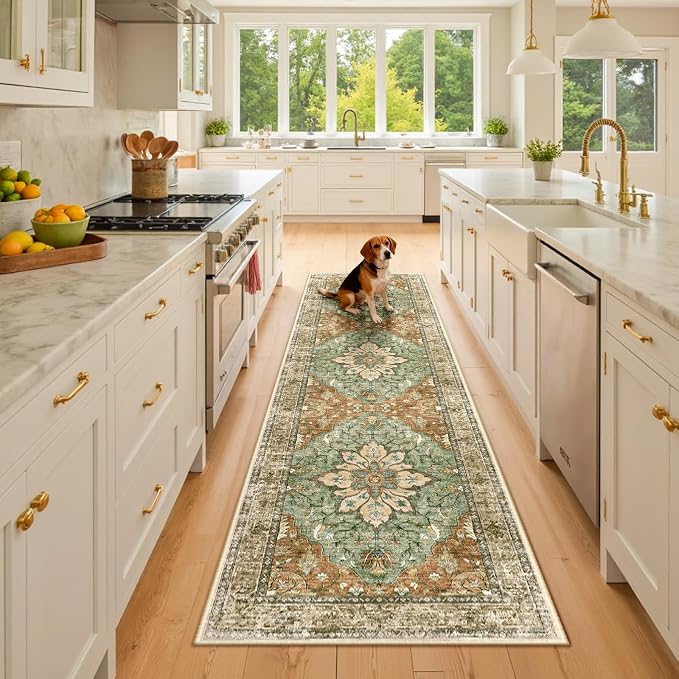 RELEANY Area Rugs Runner 2'6"x8' Washable Non-Slip, Floral Vintage Distress by RELEANY