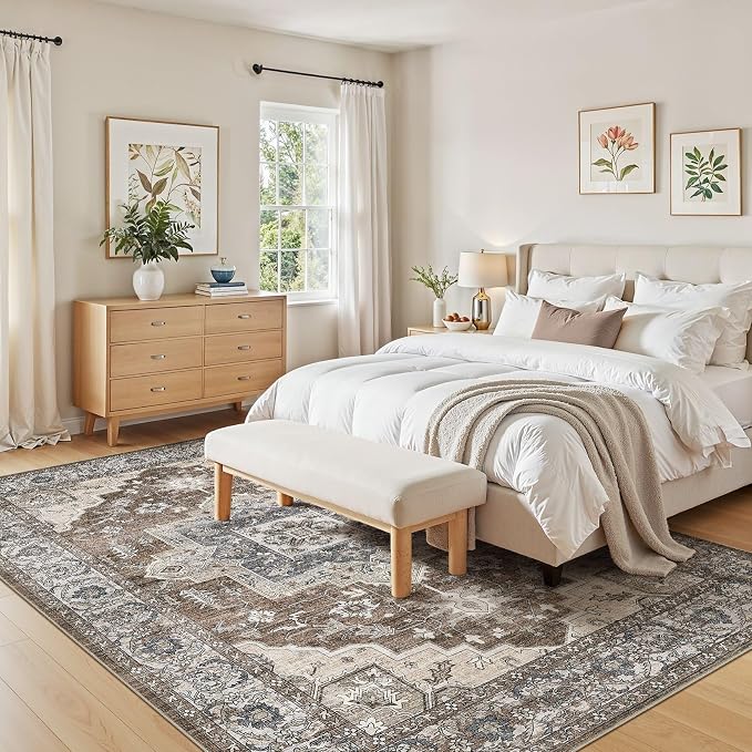 7x9 Area Rugs Living Room: Washable Vintage Rug Large Non-Slip Stain Resistant - Image 4