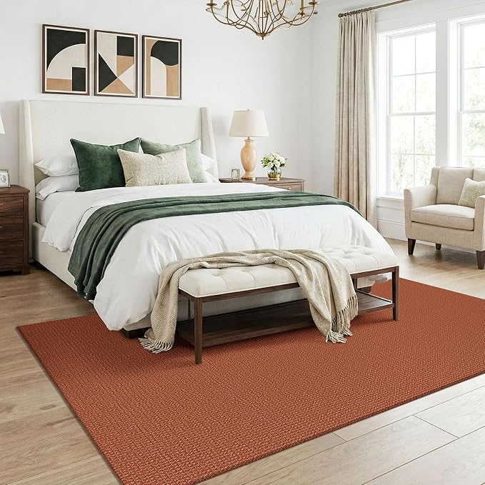 KOZYFLY Orange Washable 5x7 Living Room Rug, Non Slip Woven Area Rugs, Braided - Image 8