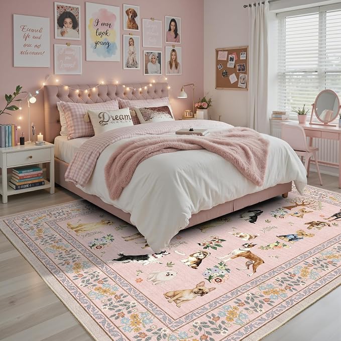 Washable Area Rug 8x10 Pink, Large Soft Dog Rugs - Image 3