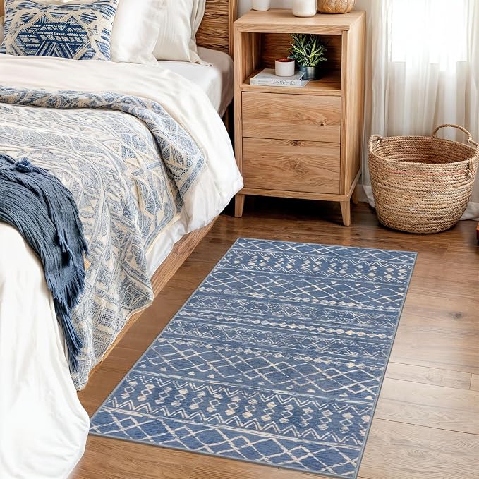 KUTA Moroccan Boho Entryway Rug, 2x3 Blue Beige Entrance Small Area Rug - Image 3